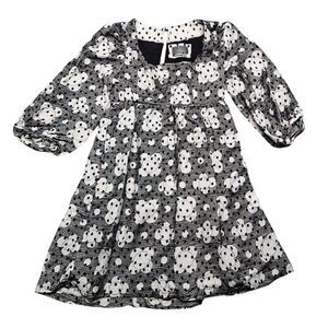 Anthropologie Dress Womens 4 Babydoll Tunic Black White Flowers